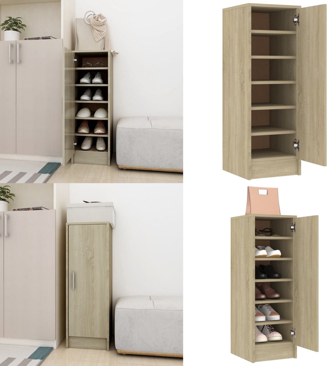 vidaXL Schoenenkast 32x35x92 cm bewerkt hout sonoma eikenkleurig - Schoenenkast - Schoenenkasten - Schoenenopbergers - Schoenenopbergers (8259284679729)