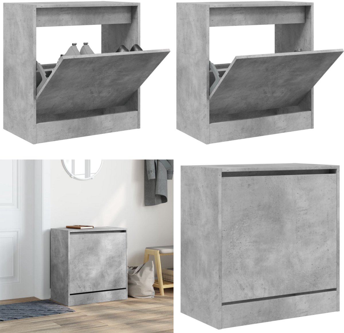 vidaXL Schoenenkast 60x34x63,5 cm bewerkt hout betongrijs - Schoenenrek - Schoenenrekken - Opbergrek Voor Schoenen - Schoenenstellage (8208486034799)