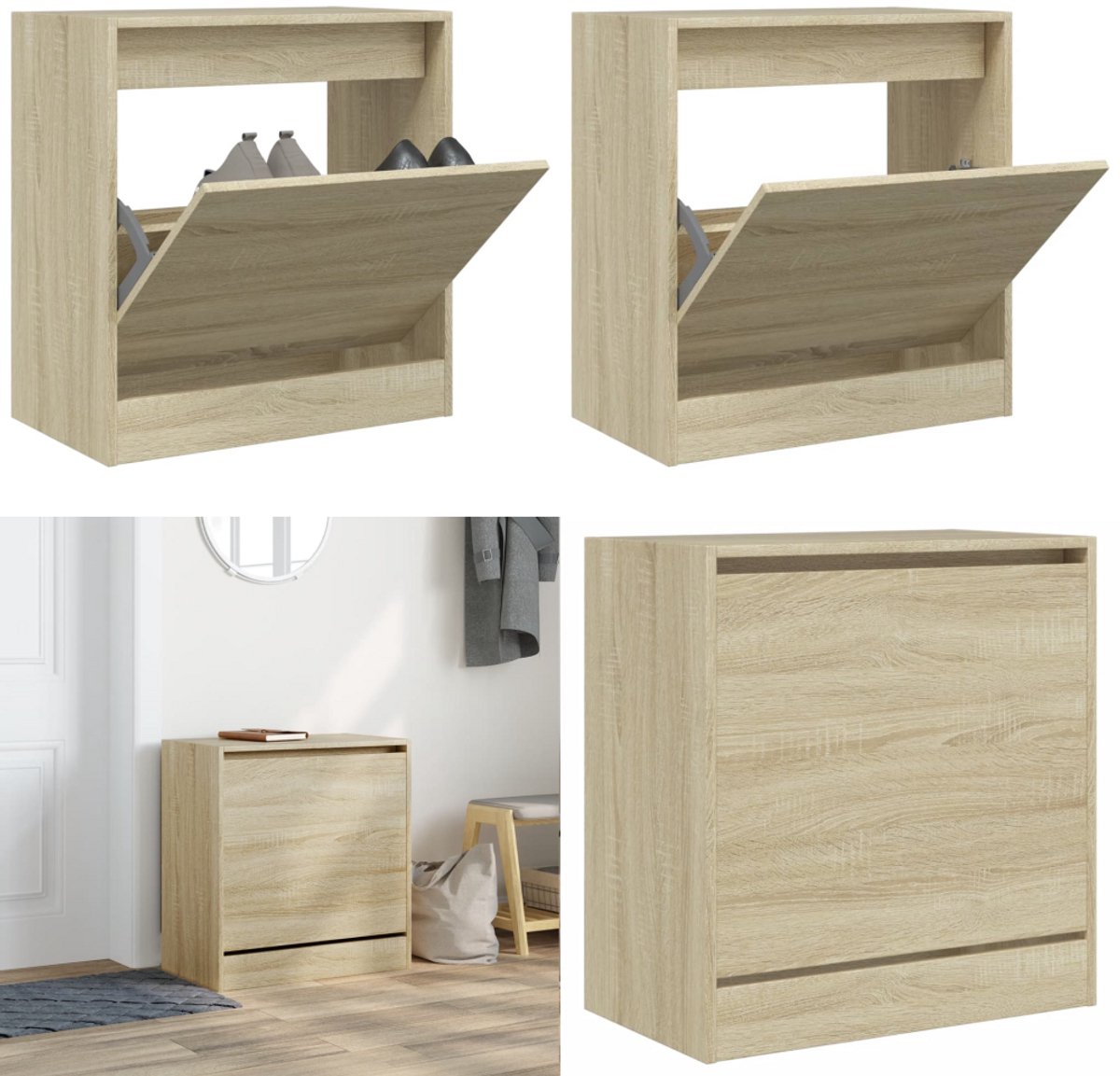 vidaXL Schoenenkast 60x34x63,5 cm bewerkt hout sonoma eikenkleurig - Schoenenrek - Schoenenrekken - Opbergrek Voor Schoenen - Schoenenstellage (8218465121914)