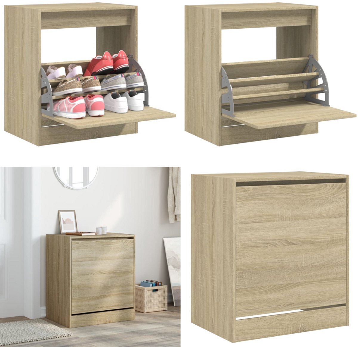 vidaXL Schoenenkast 60x42x69 cm bewerkt hout sonoma eikenkleurig - Schoenenrek - Schoenenrekken - Opbergrek Voor Schoenen - Schoenenstellage (8218465123604)