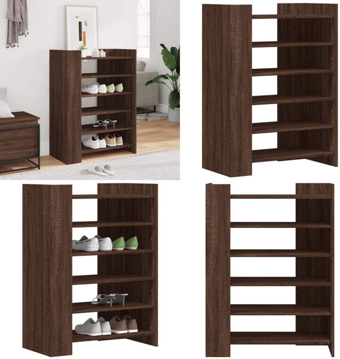 vidaXL Schoenenkast 74,5x37,5x100 cm bewerkt hout bruin eikenkleurig - Schoenenkast - Schoenenkasten - Schoenen Kast - Schoenen Rek (8257110375074)