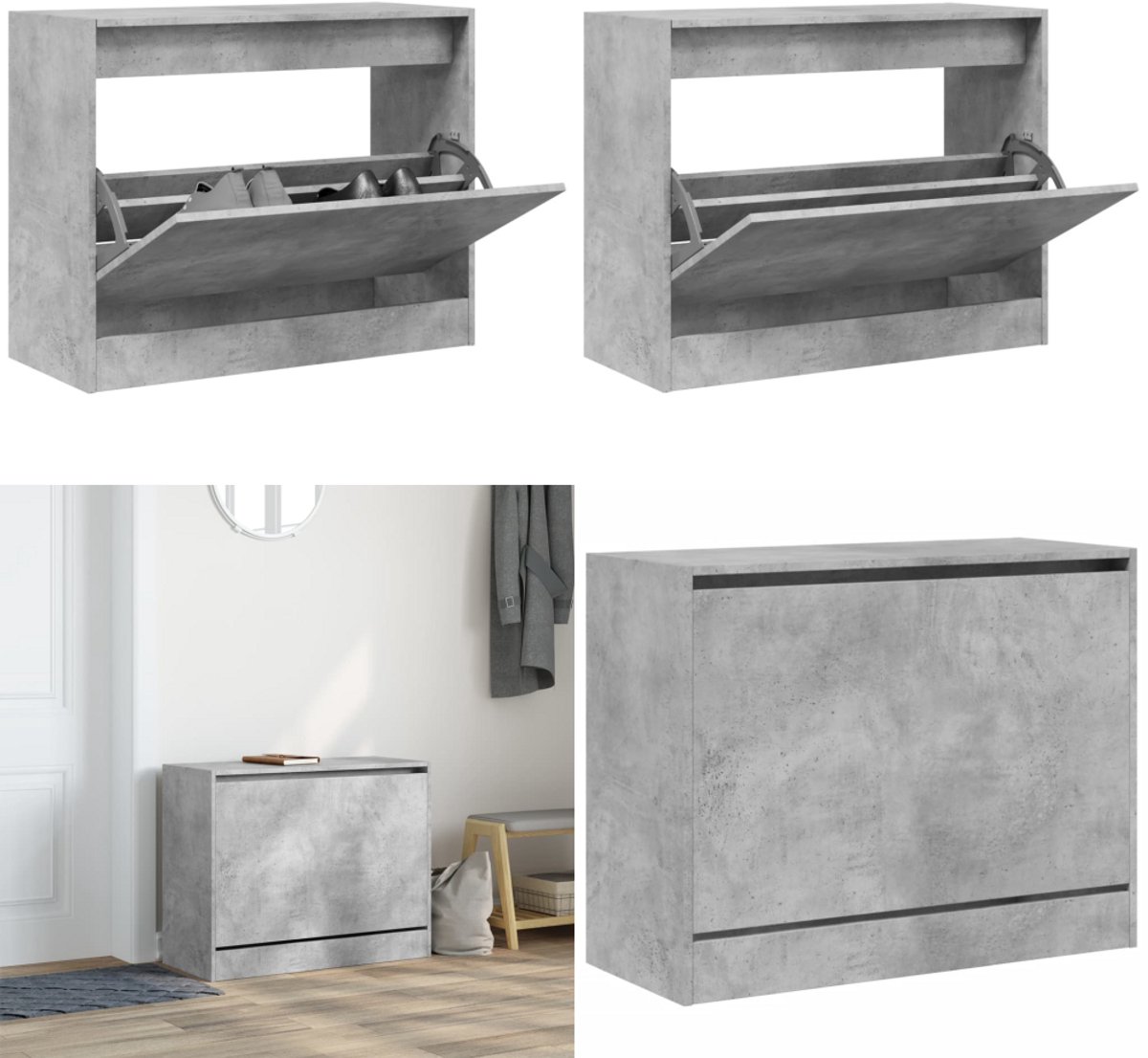 vidaXL Schoenenkast 80x34x63 cm bewerkt hout betongrijs - Schoenenrek - Schoenenrekken - Opbergrek Voor Schoenen - Schoenenstellage (8208486031057)