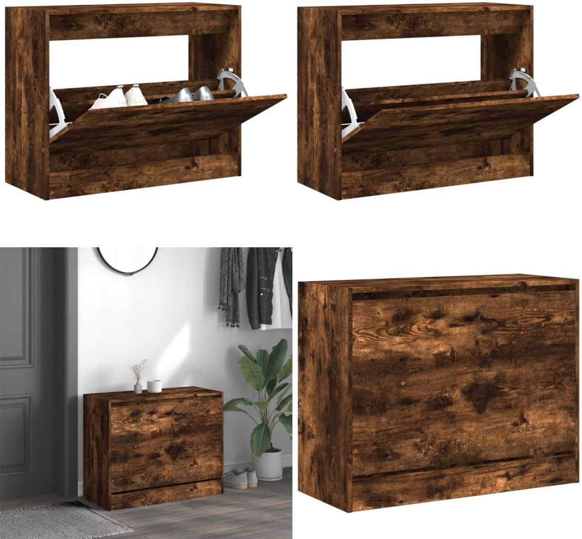 vidaXL Schoenenkast 80x34x63 cm bewerkt hout gerookt eikenkleurig - Schoenenrek - Schoenenrekken - Opbergrek Voor Schoenen - Schoenenstellage (8218465121921)