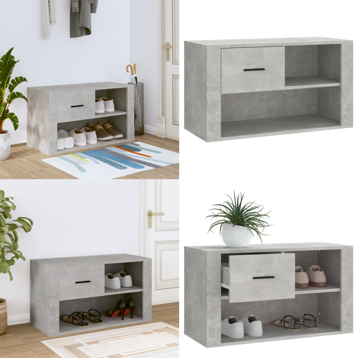 vidaXL Schoenenkast 80x35x45 cm bewerkt hout betongrijs - Schoenenrek - Schoenenrekken - Opbergrek Voor Schoenen - Schoenenstellage (8222034679201)