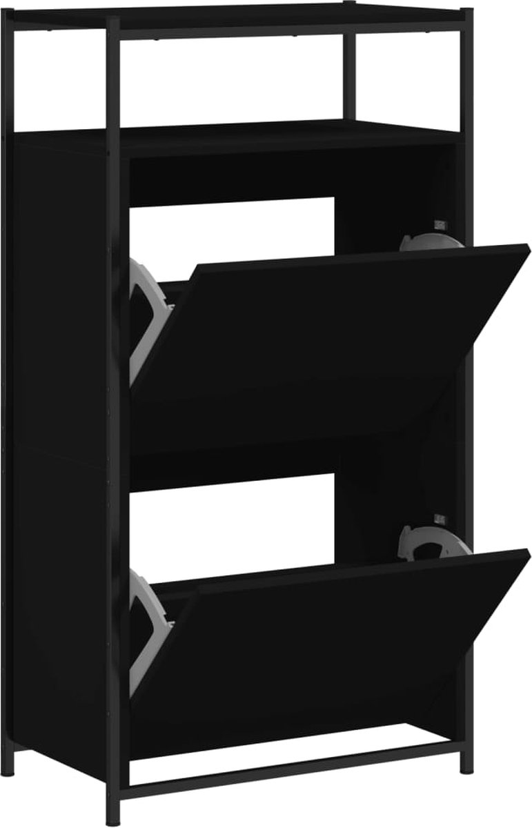 vidaXL Schoenenkast - Bewerkte hout - Zwart - 60x34x112 cm Schoenenrek - Schoenenrekken - Opbergrek Voor Schoenen - Schoenenstellage (8261347069279)