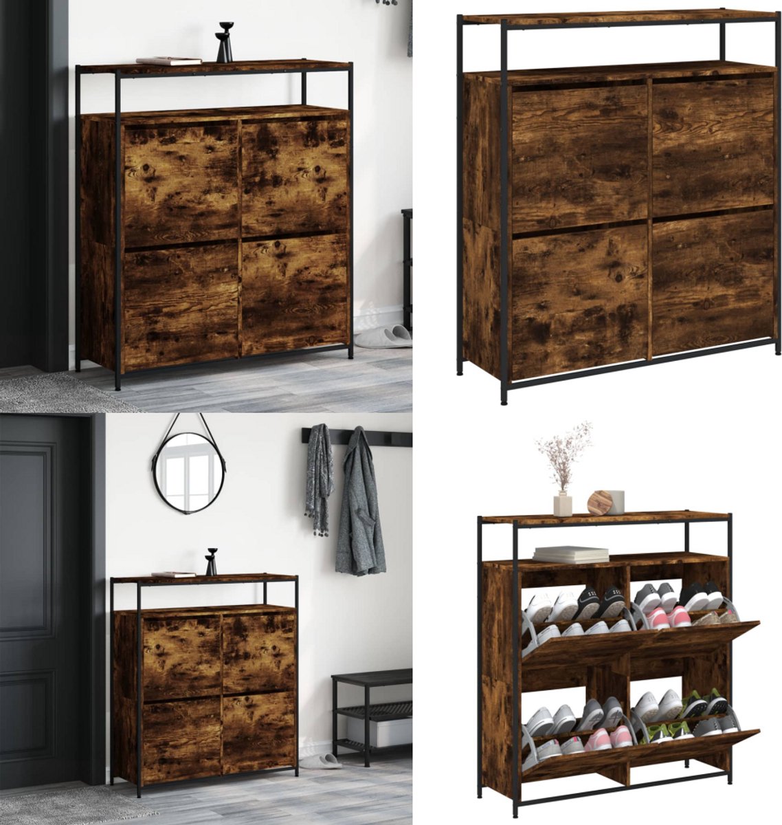 vidaXL Schoenenkast met 4 klaplades 100x34x112 cm gerookt eikenkleurig - Schoenenkast - Schoenenkasten - Schoenenrek - Schoenen Kast (8218465137755)
