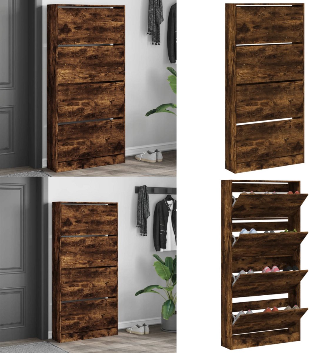 vidaXL Schoenenkast met 4 klaplades 80x21x163,5 cm gerookt eikenkleur - Schoenenkast - Schoenenkasten - Schoenenrek - Schoenen Kast (8279353691728)