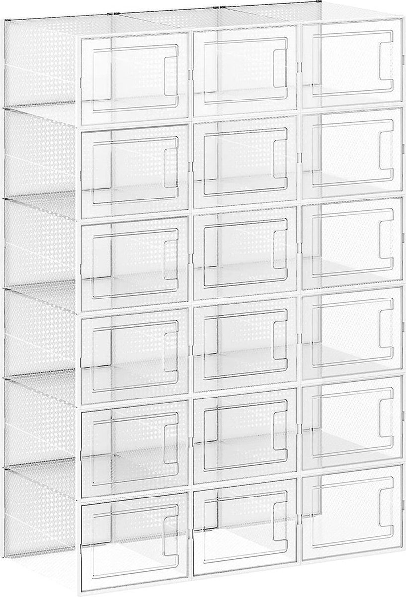 18-delige schoenendoosset - Doorzichtige opbergbakken - Stapelbare containers - PP- en PS-materiaal - Organiseer schoenen - Ruimtebesparende oplossing - 35 cm x 25 cm x 18,5 cm (6097637247285)