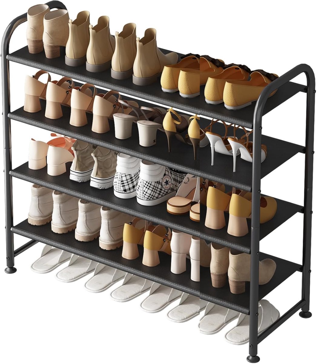 BOTC Schoenenrek - 4 Lagen - Schoenenkas - 90x25x58cm - Voor 16+ paar schoenen - Metaal - Zwart (8721049711772)