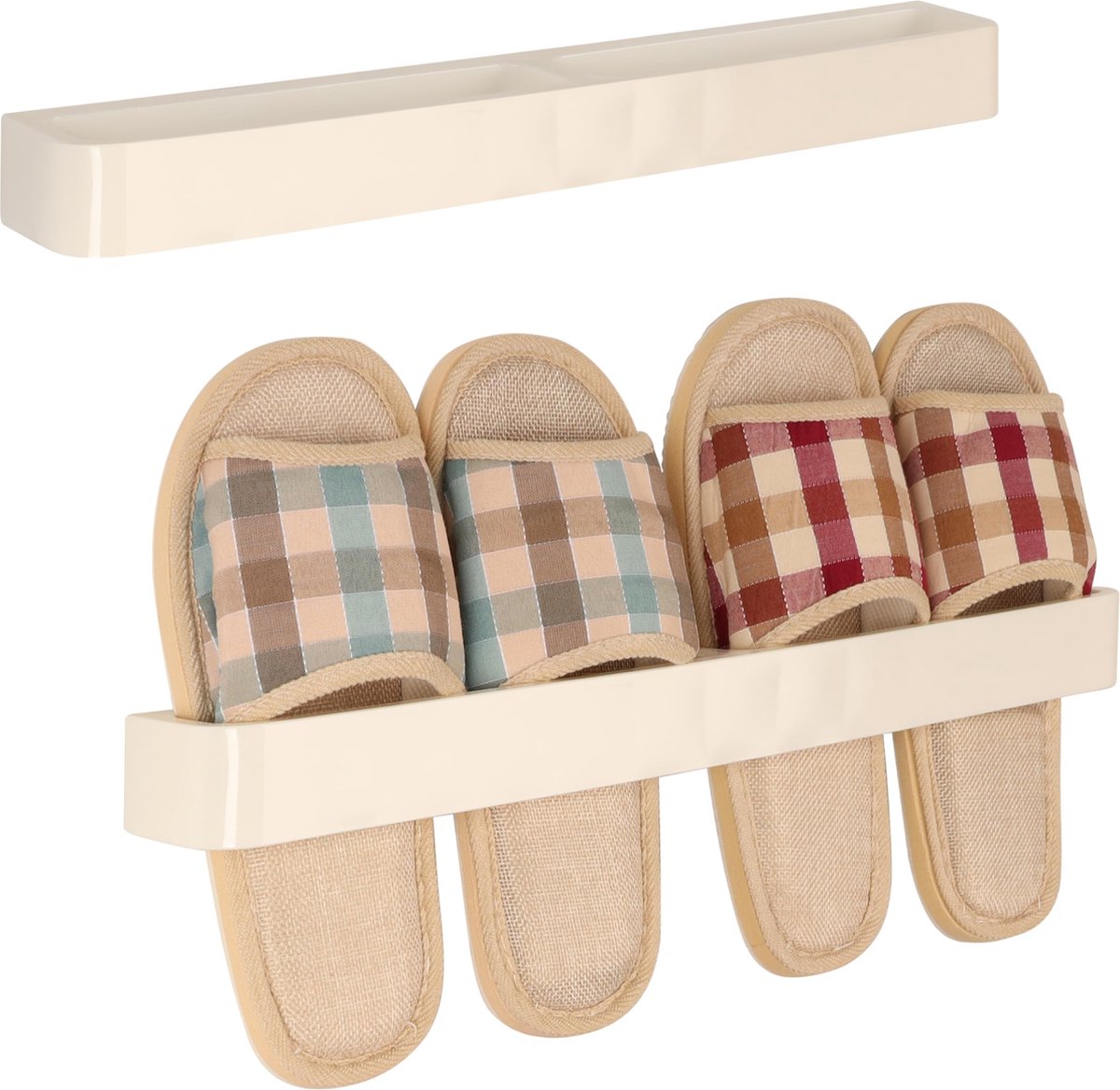 Belle Vous (2 Pack) Beige Wall-Mounted Shoe Racks - Plastic Adhesive Hanging Door Storage Holder for Shoes/Slippers - Closet/Entryway Organiser Shelf (5061014883312)