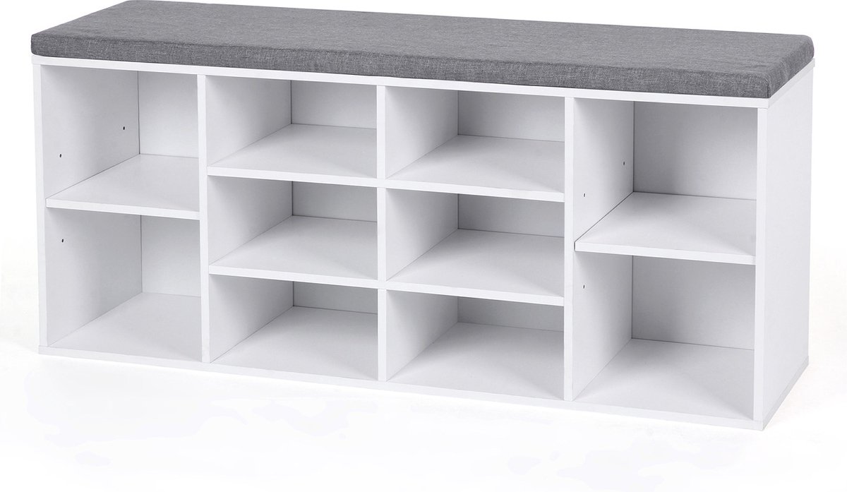 Gevoerde schoenenbank witgrijs (6152943238294)