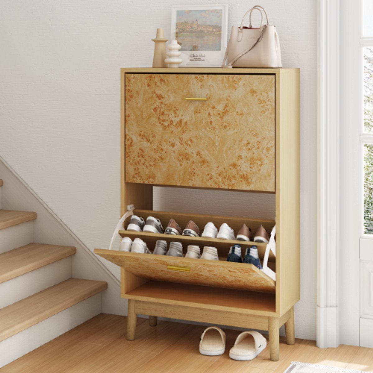 Houtkasten met massieve houten benen, onafhankelijke buffetkasten met verstelbare planken en multifunctionele decoratieve decoratieve kasten in landhuisstijl die geschikt zijn voor woonkamer, gangen en ingangen (4003301577314)