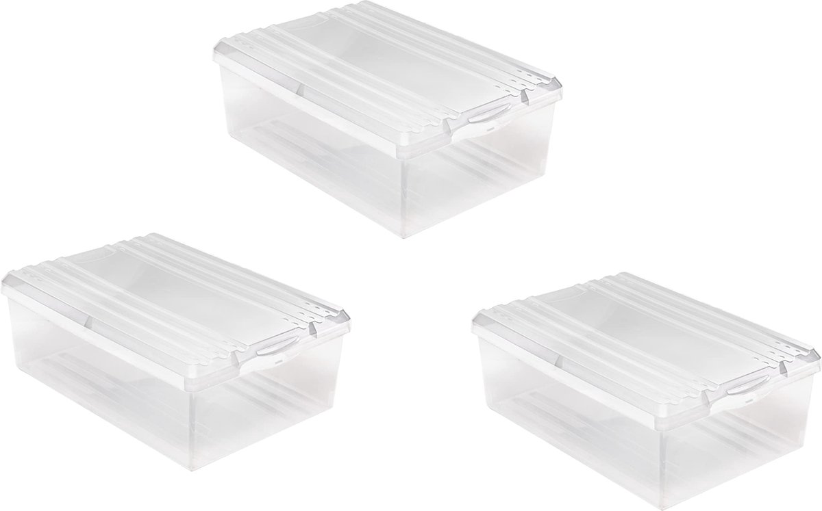 Ibenzoa® Schoenenopbergdozen met Deksel en Ventilatie, 3-delige Set van Kunststof, 8 Liter Capaciteit (8721358691789)