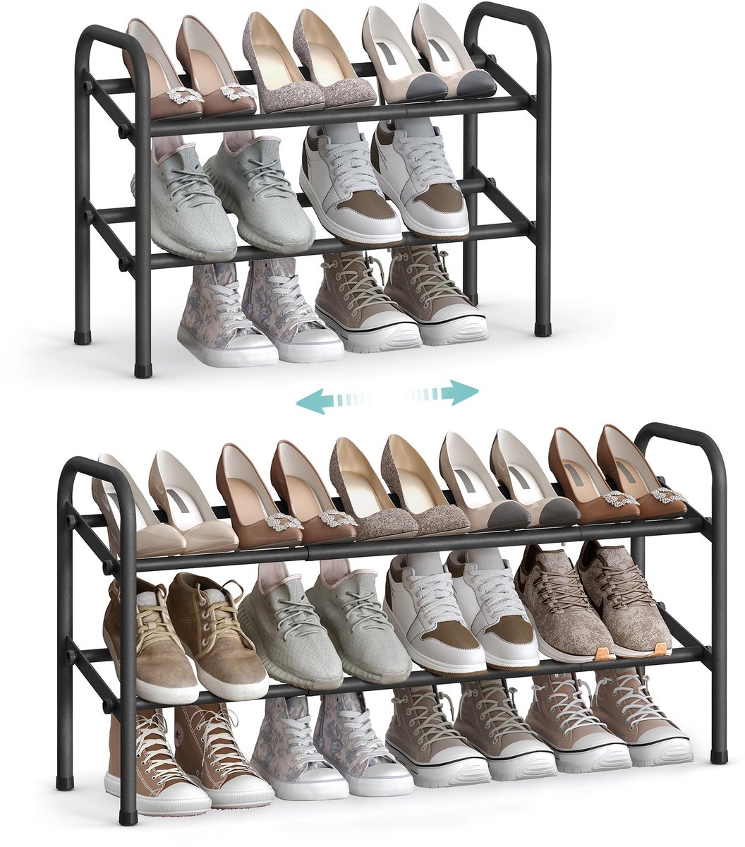 Ibenzoa® Schoenenrek met 2 niveaus, uitschuifbaar, inktzwart LMR029B01 (8721358596817)