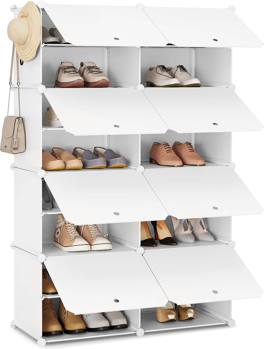 Leonova® - schoenenkast - schoenen kast - schoenenkast wit - 36.5x94x144 cm - 8 compartimenten - ruimte 32 paar schoenen (6151034291224)