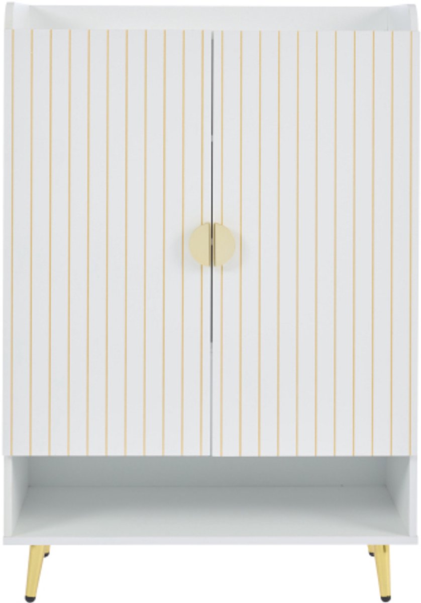 Moderne schoenenkast met twee deuren, opbergruimte voor in de hal, schoenenrek, MDF, 3-laags schoenenkast wit, open lade, 75*35*105 cm, draagvermogen 20 kg (4255839456481)