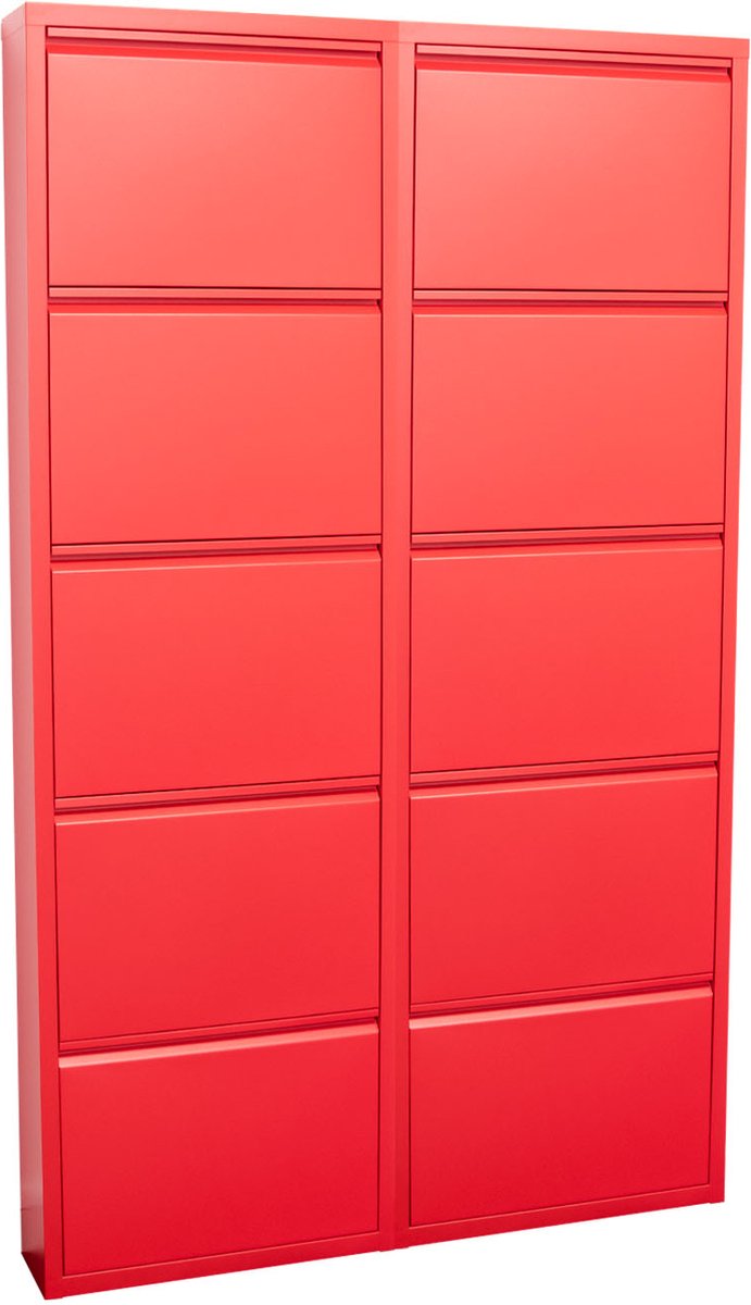 Pisa schoenenkast rood metaal met 10 vakken. (6096500846877)