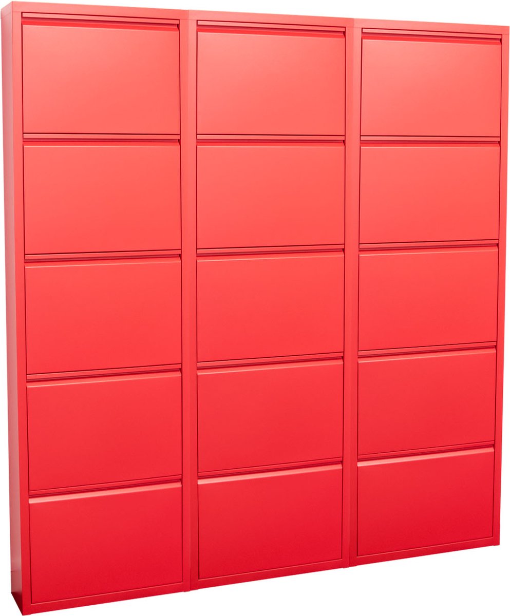 Pisa schoenenkast rood metaal met 15 vakken. (6096511878867)
