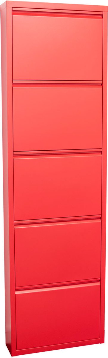 Pisa schoenenkast rood metaal met 5 vakken. (6096503581508)
