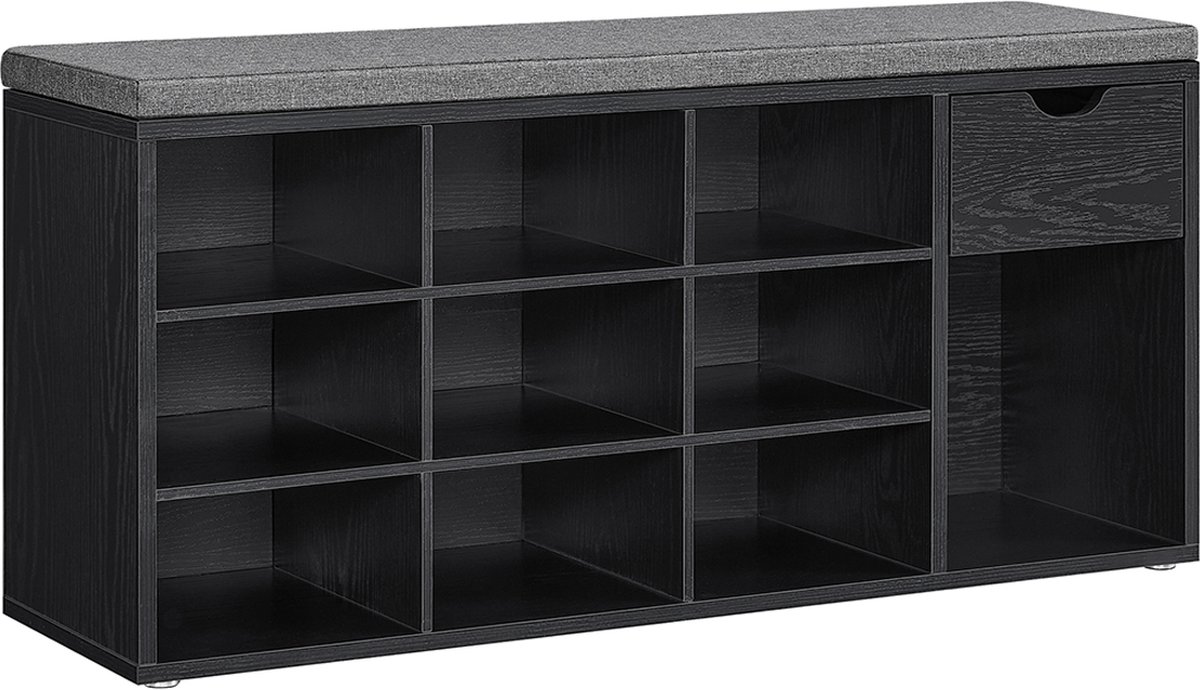 Schoenenbank - Met lade 30 x 104 x 48 cm ebbenzwart -leigrijs (6152947287212)
