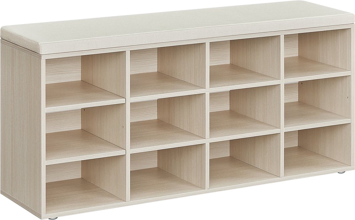 Schoenenbank met opbergruimte - Ingangsbank - Poef - Spaanplaat - Schuim - Imitatielinnen hoes - 30,3 cm x 104 cm x 48 cm (6097643346354)