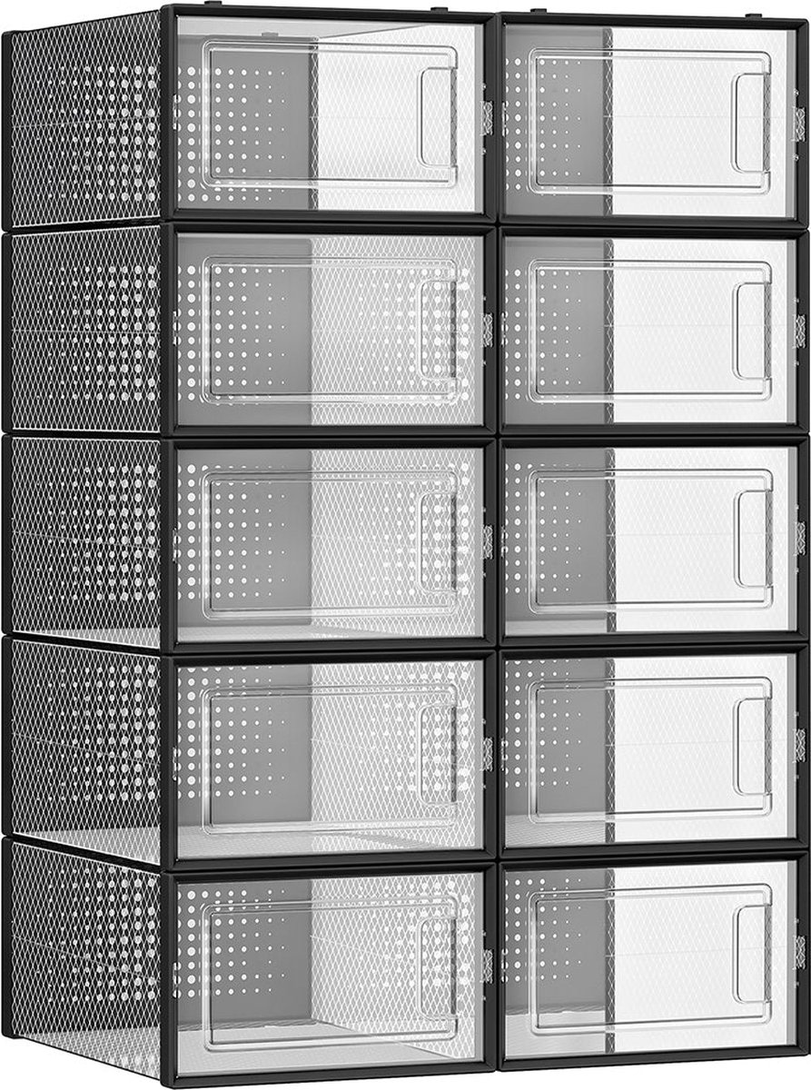Schoenendoos Set - Doorzichtige plastic schoenenorganizer - Opbergcontainer - Lichtgewicht - 33,5 cm x 23,2 cm x 14,3 cm - Pak van 12 (6097657112112)