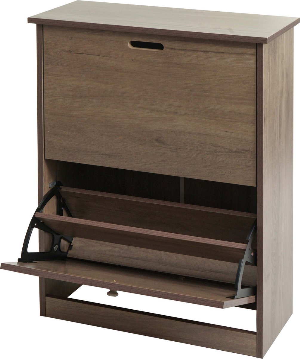 Schoenenkanon MCW-K45, schoenenkast schoenenrek, 81x60x25cm 2 kleppen, MDF gemaakt van paulownia ~ grijsbruin (4057651577319)