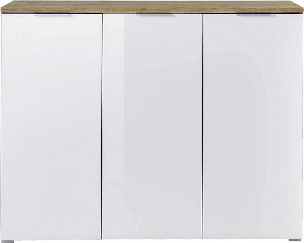 Schoenenkast Lagos Eiken - Wit - 24 paar schoenen - Breedte 134 cm - Hoogte 105 cm - Diepte 40 cm - Met openslaande deuren (6097142673647)