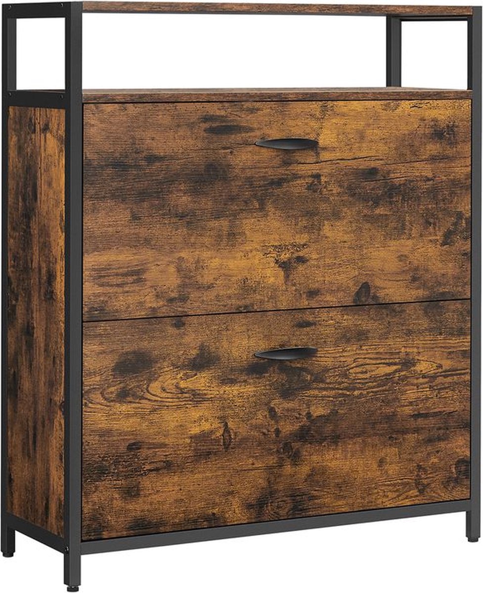 Schoenenkast - Schoenenrek - Met 2 kleppen - Voor 10 -16 paar schoenen - 80 x 30 x 95 cm - Bruin (6150715275294)