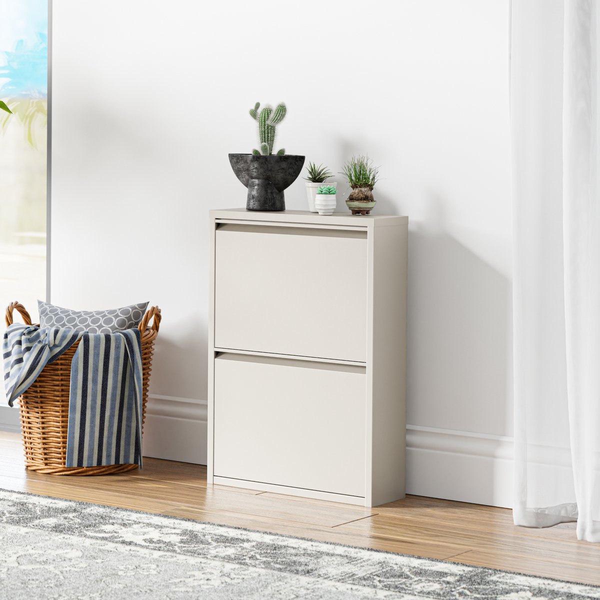 Schoenenkast Sokndal 2 kleppen gebroken wit 71x50x15 cm [en.casa] (4059438951206)