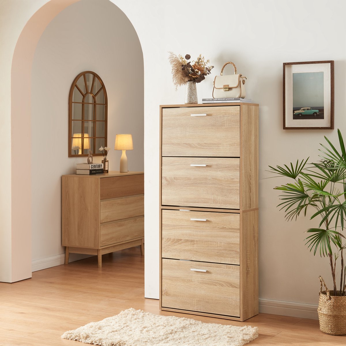 Schoenenkast Sykkylven 4 kleppen sonoma eiken 134x60x24 cm [en.casa] (4059438949036)