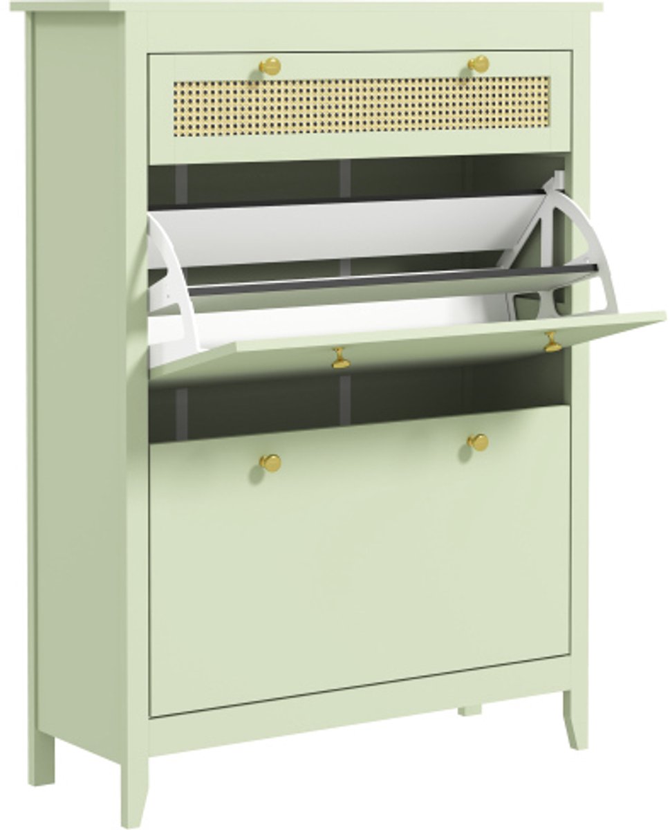 Schoenenkast met 2 deuren, schoenenrek met lade, schoenenrek, schoenenopbergruimte voor entree, gang 88 x 30 x 120 cm, groen (4255839458836)