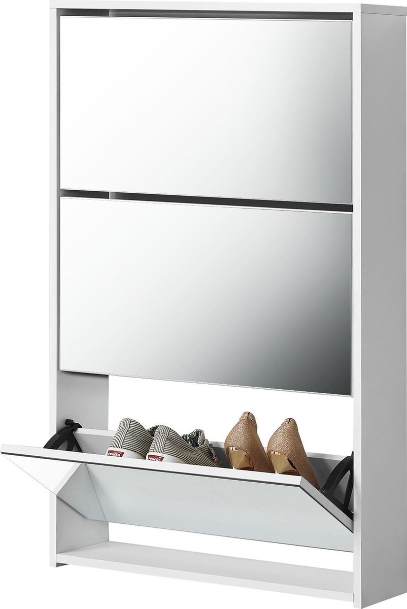 Schoenenkast met spiegels 3 vouwdeuren 102,5x63x17 wit (4059438144080)