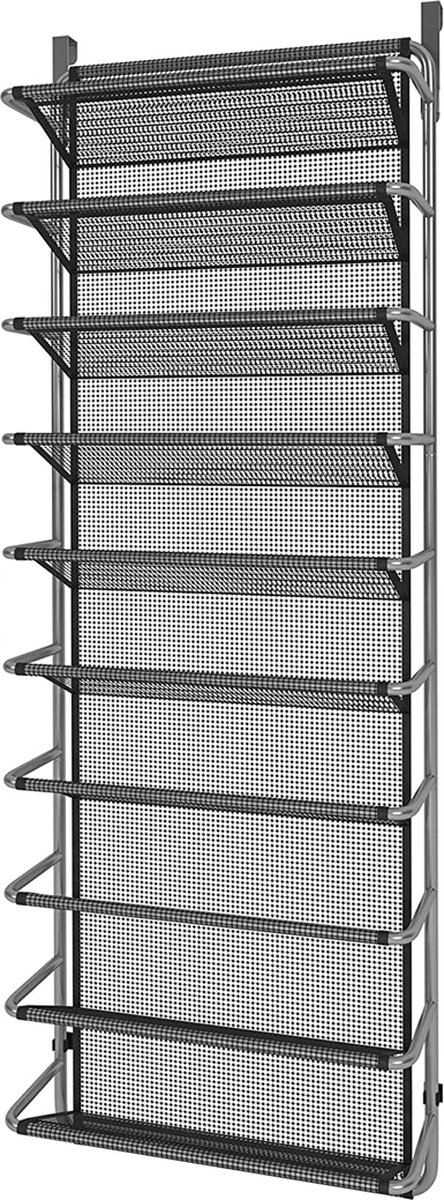 Schoenenrek Hangend - 10 Laags - Zwart / Zilver - Hangende Schoenenkast voor aan Deur - Opbergsysteem voor Schoenen (8720929630097)