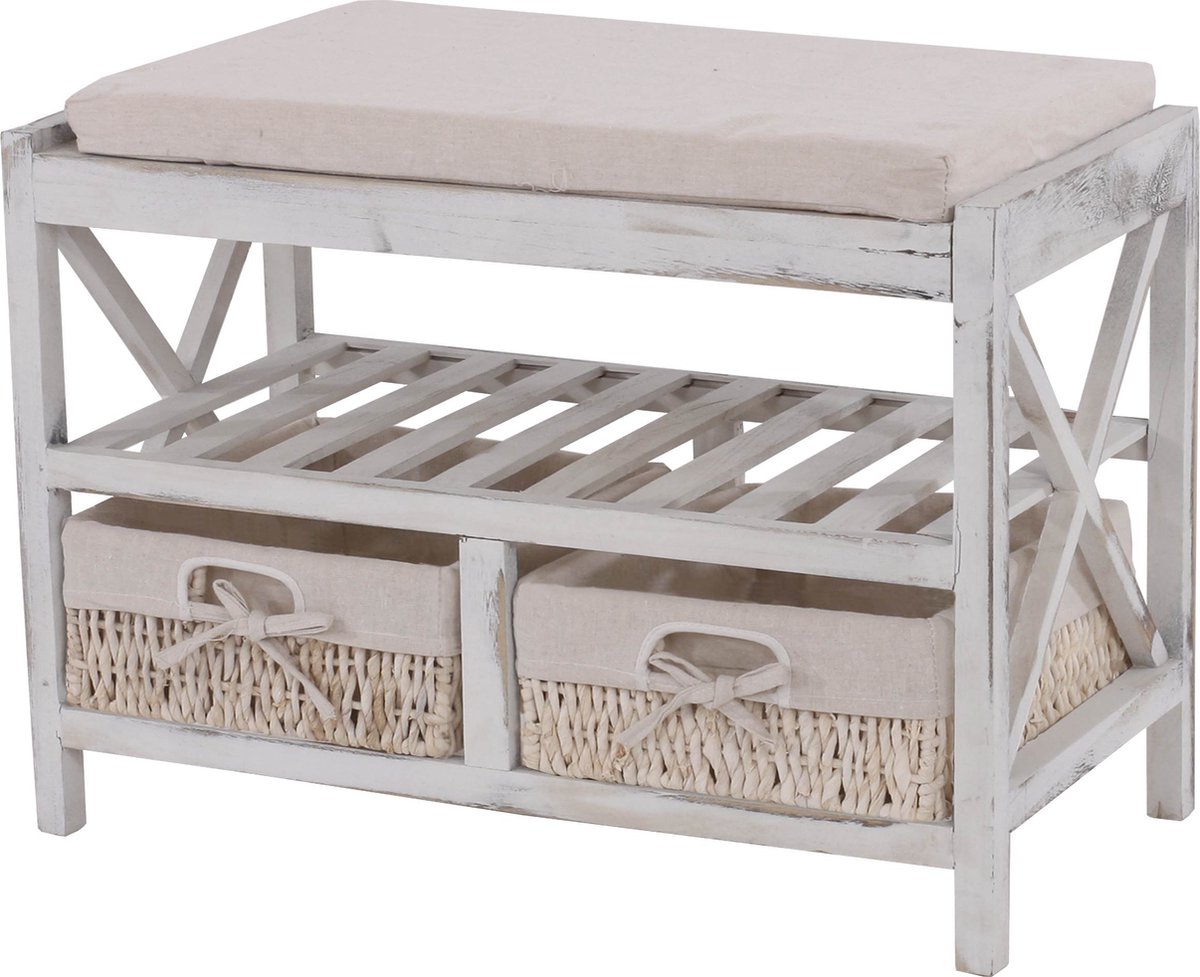 Schoenenrek MCW-C48, bank schoenenrek, shabby-look vintage 45x65x34cm ~ wit (4052826152537)