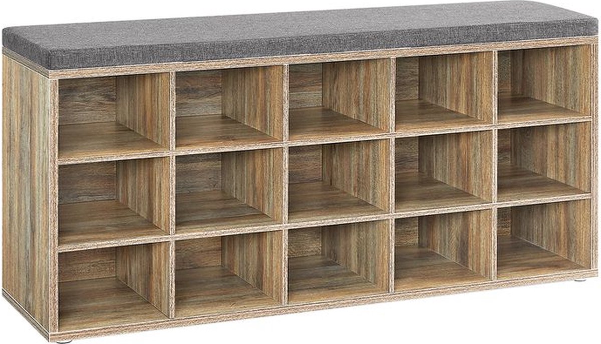 Schoenenrek - Schoenenbank - zachte zitting - 15 vakken - Bruin (6097640659648)