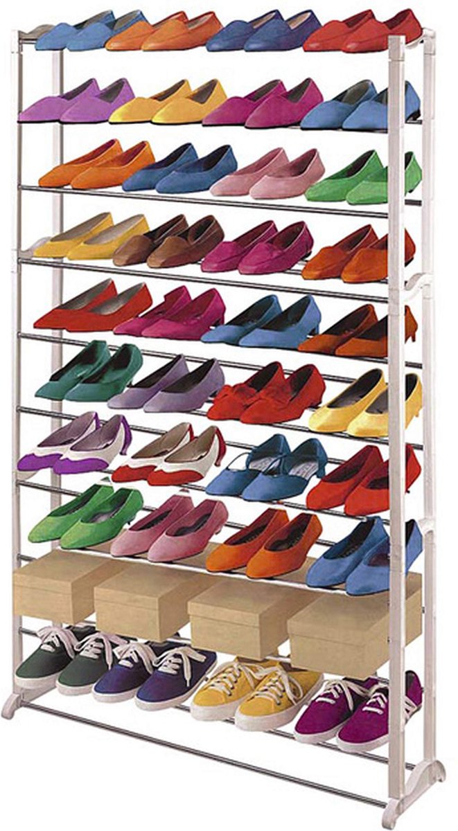Schoenrek Schoenrek, kunststof, metalen dwarsbalken, wit ~ voor 40 paar schoenen (4057651075525)