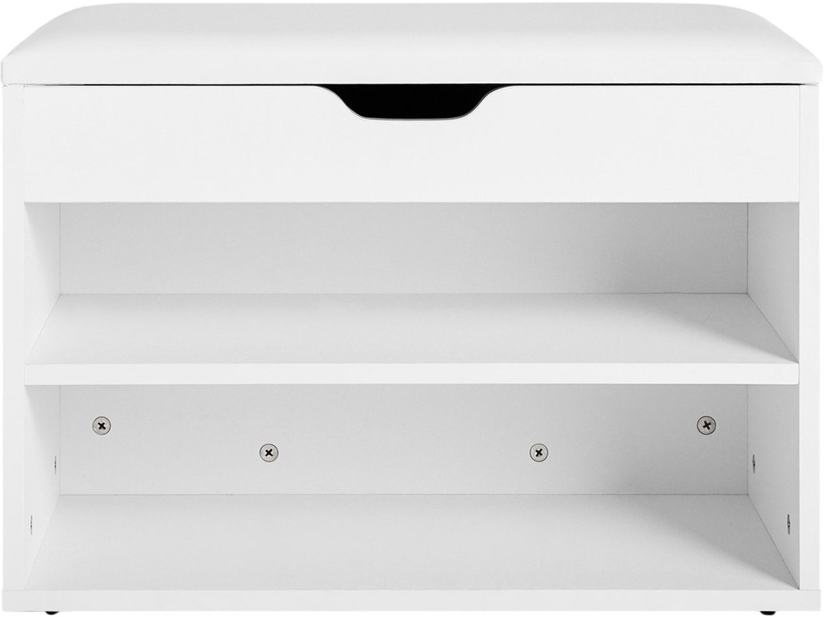 SoBuy FSR25-W Schoenenbank voor gang, met opbergvak, zitkussens, anti-slip, L60cm x D30cm x H43cm, wit (4251388607817)