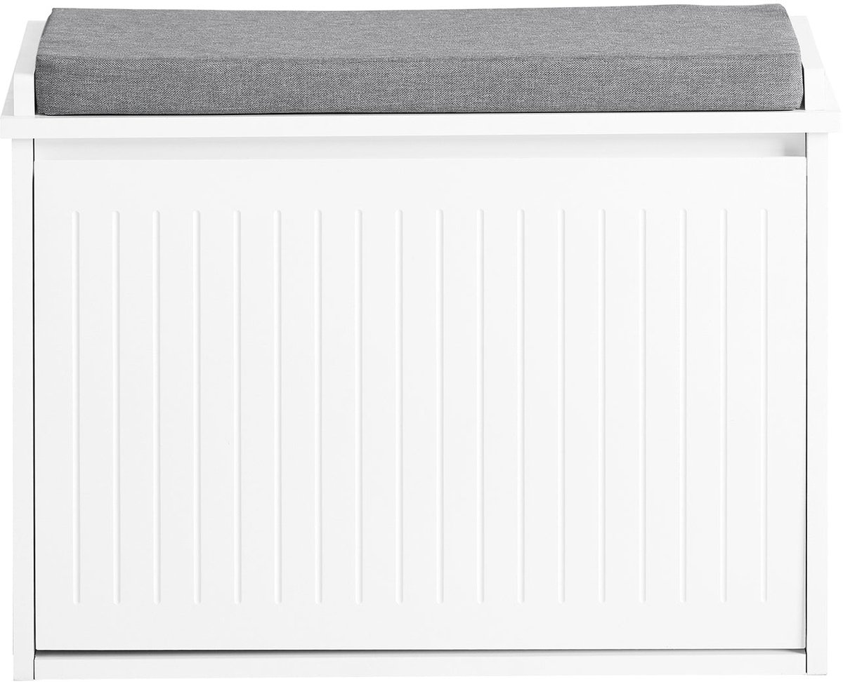 SoBuy FSR98-W Schoenenbank voor appartement/huis - Gewatteerde kussenzitting, 2 - niveaus schoenenopslag, L60xD26xH46cm, Wit (4251388617427)