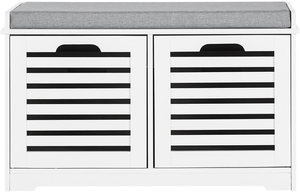 SoBuy Schoenenbank met zitkussen en 2 afneembare manden, voor gang of kamer, 71x43x34cm, Wit - FSR23-K-W (4251388607763)