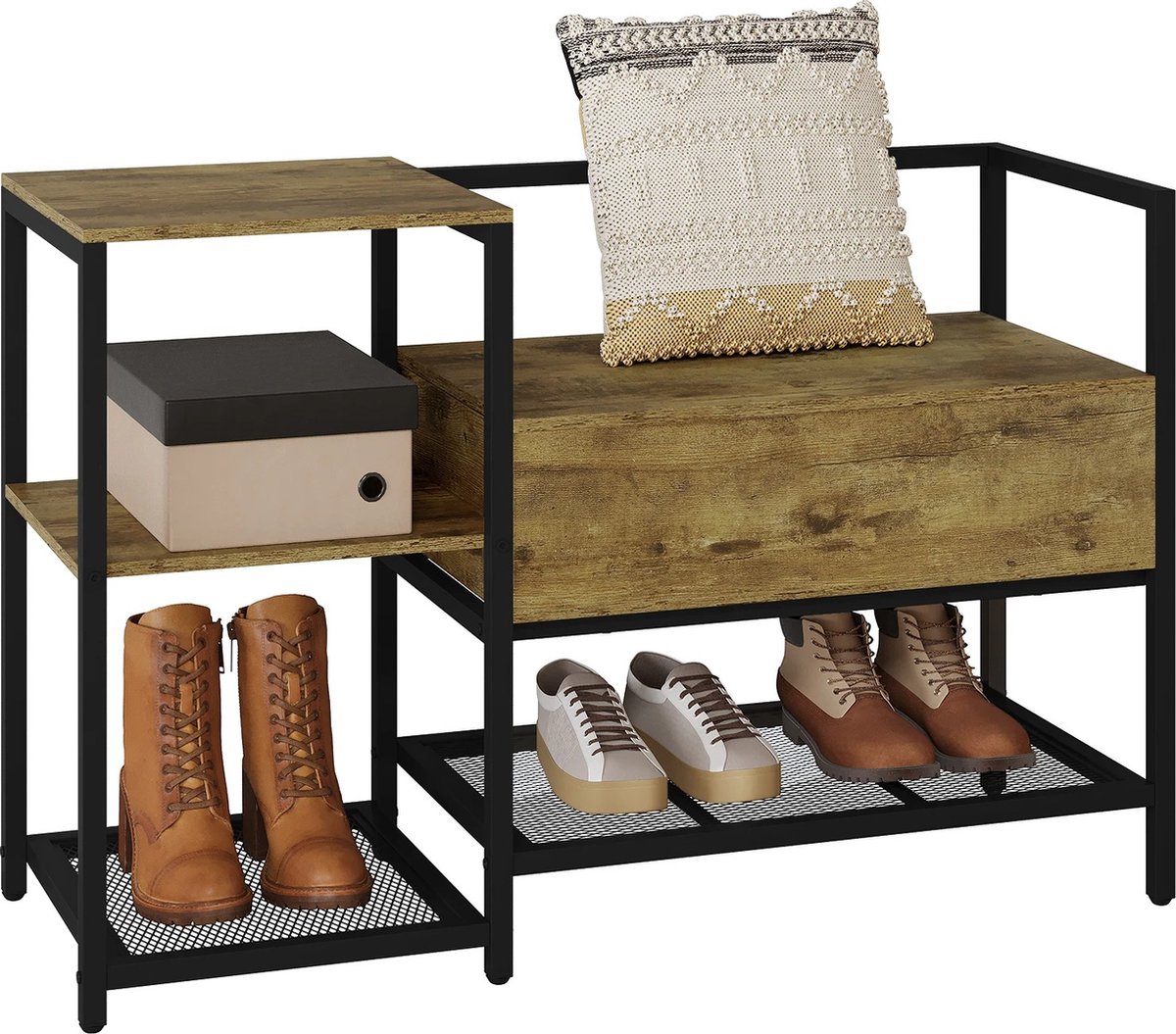 SteeFly® Schoenenkast Met Bank - 107X66X37Cm - Scharnierend Deksel - Huis Opslag - Voor Hal Entree Gang Woonkamer etc. (6150816946987)