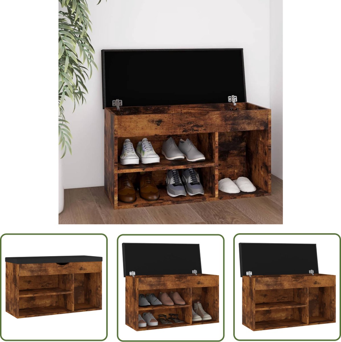 The Living Store Schoenenbank met kussen 80x30x47 cm bewerkt hout gerookt eiken - Schoenenbank - Schoenuitlegers - Meubilair Voor Entree - Bergruimte - Houten Meubels (8721031228974)