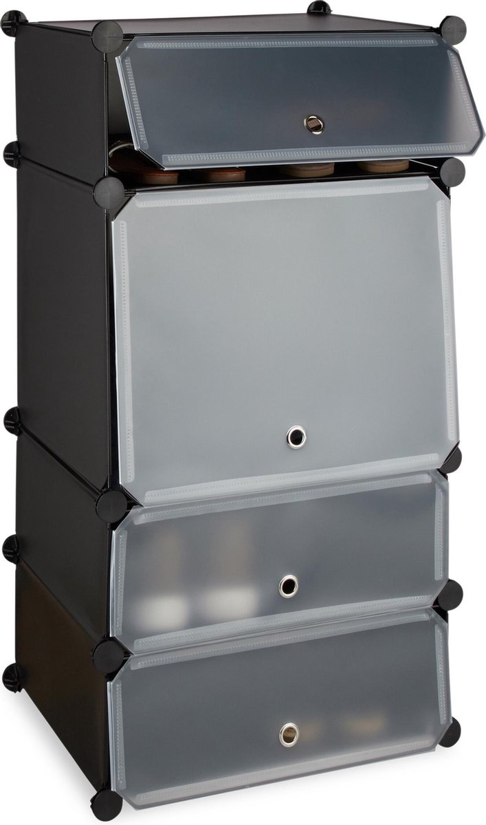 schoenenkast - kunststof - 4 vakken - steeksysteem - 8 paar - 91x49x36,5 cm - zwart (4052025942571)