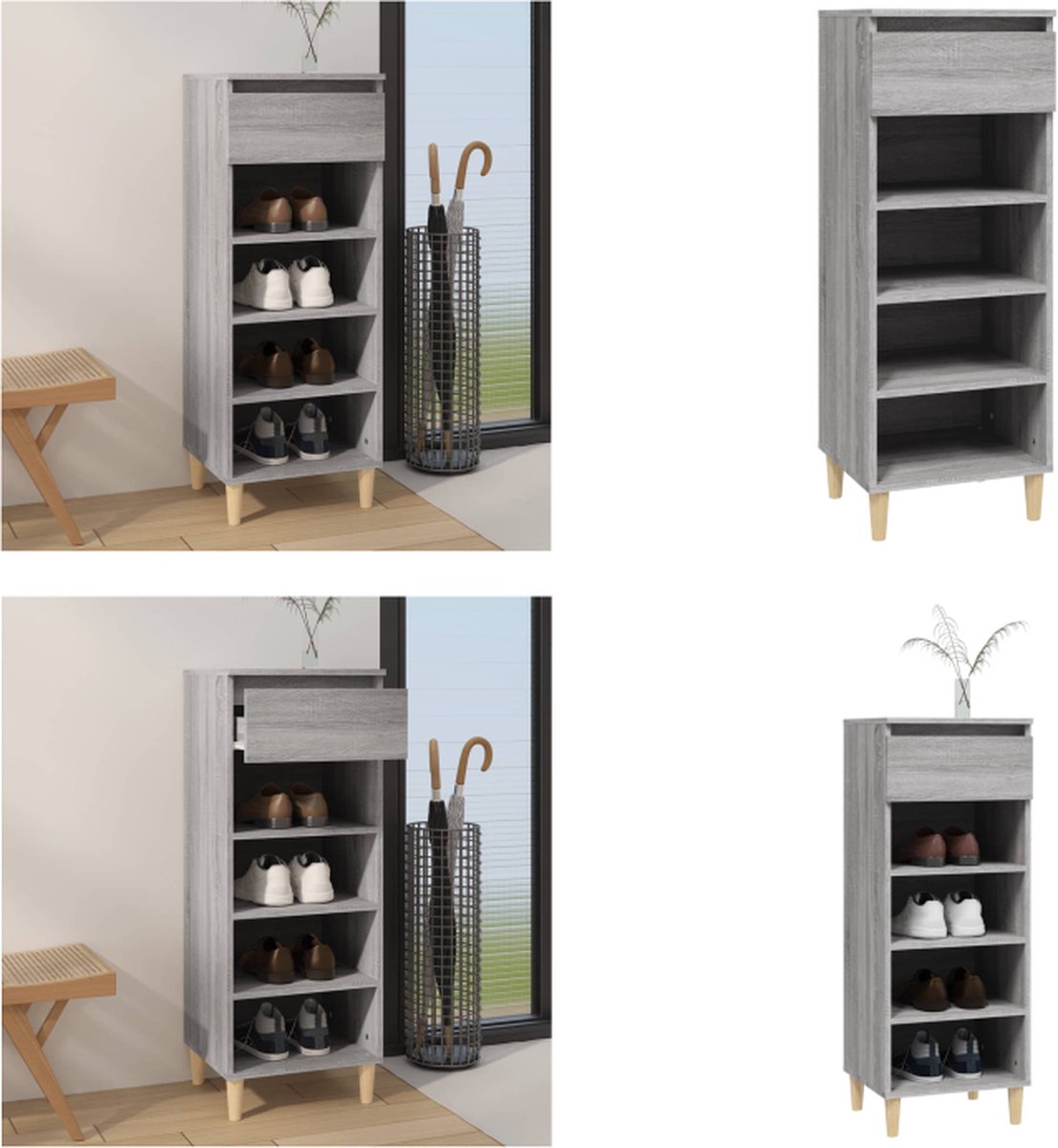 vidaXL Schoenenkast 40x36x105 cm bewerkt hout grijs sonoma - Schoenenrek - Schoenenrekken - Opbergrek Voor Schoenen - Schoenenstellage (8721114704951)