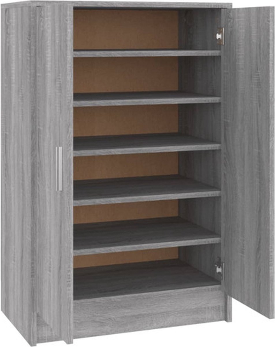 vidaXL - Schoenenkast - 60x35x92 - cm - bewerkt - hout - grijs - sonoma - eikenkleurig (8720286956779)