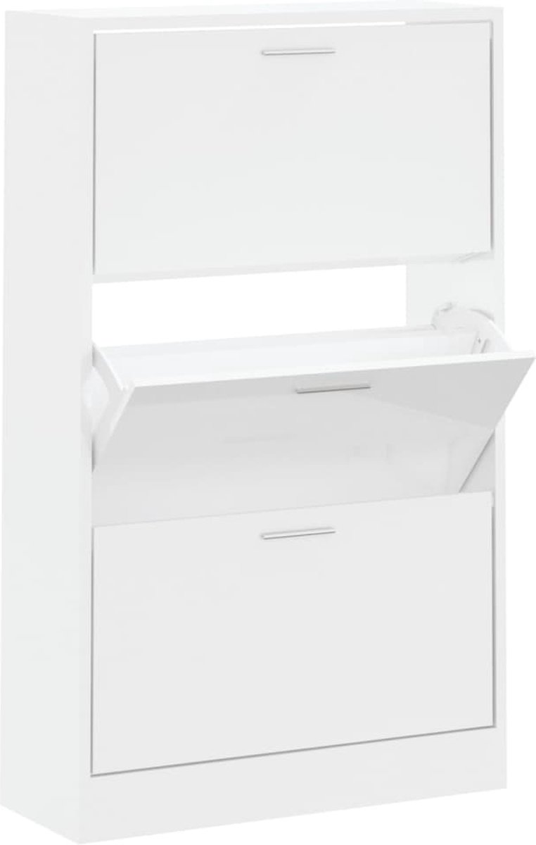 vidaXL - Schoenenkast - 63x24x103 - cm - bewerkt - hout - hoogglans - wit (8720286945254)