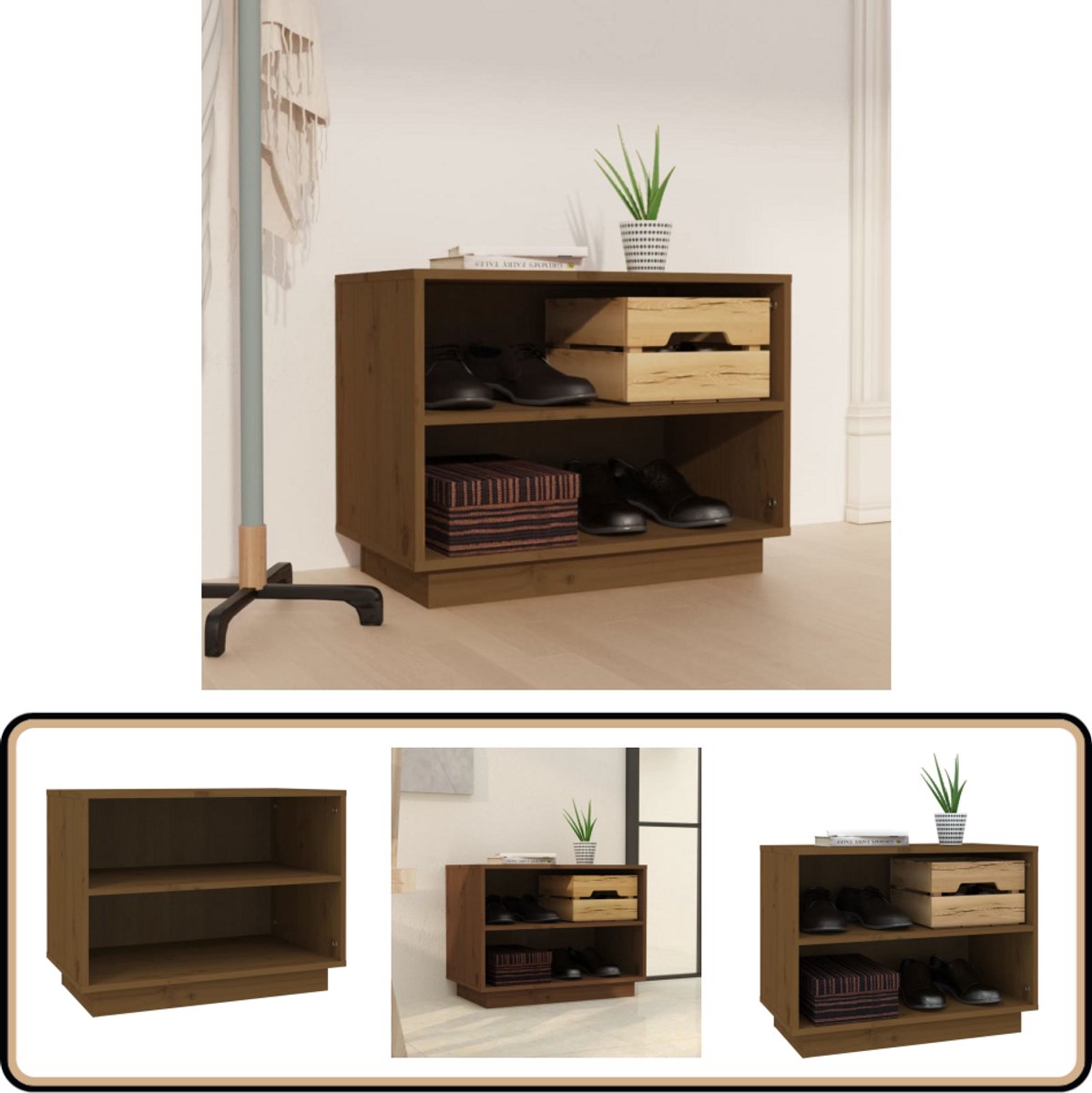 vidaXL Schoenenkast - Massief Grenenhout - Honingbruin Houten Schoenenkast - Schoenenkast Met Lades - Grenenhout Meubilair - Bruine Schoenenkast - Entree Kast (8041568858193)