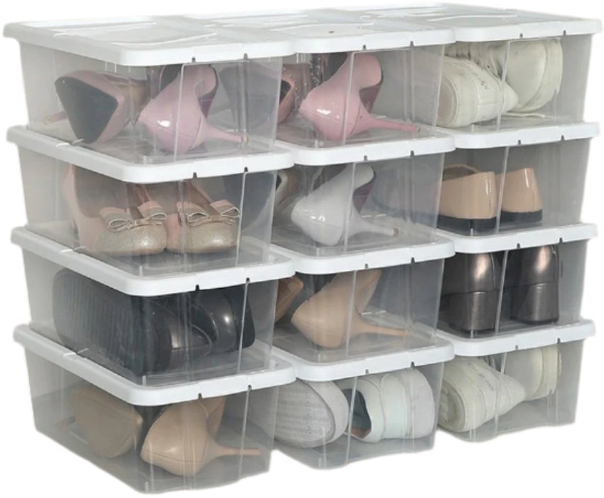 12er set schoenorganisator opbergdozen - veelzijdig - praktische helper - stapelbaar met deksel - 35 cm x 20 cm x 12,5 cm (6152026628684)