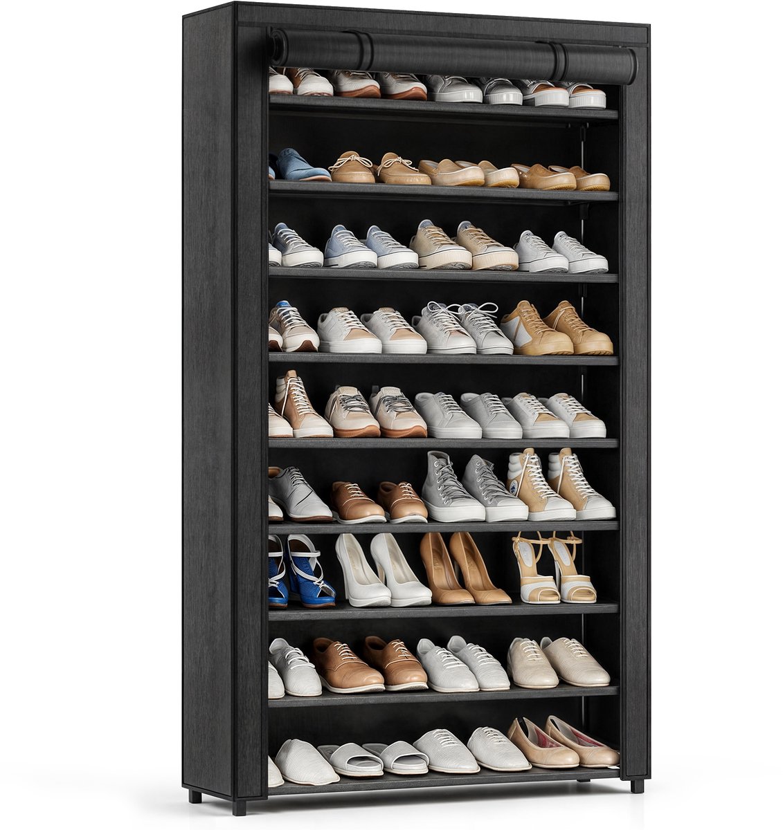 Avelona Schoenenkast Zwart - 9 Lagen Schoenenrek - Opbergkast voor 54 Paar - 160x100x28cm - Schoenen Opbergsysteem - Schoenenkast Zwart (8721249461620)