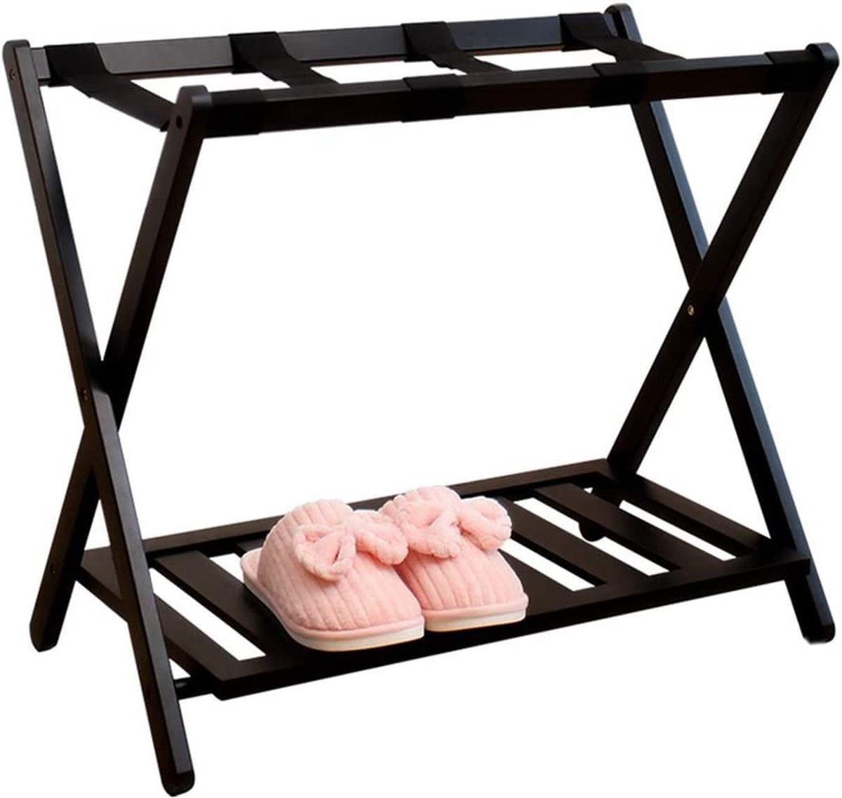 Bagagerek - Kofferrek - Luxe Kofferstandaard met Leglank - opbergrek - Hout - Hotel - Inklapbaar koffer standaard rek (8720624000140)